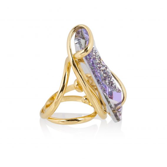 Andrea Marazzini - Bague cristal SwarovskiBig Moondust Vitral Light doré