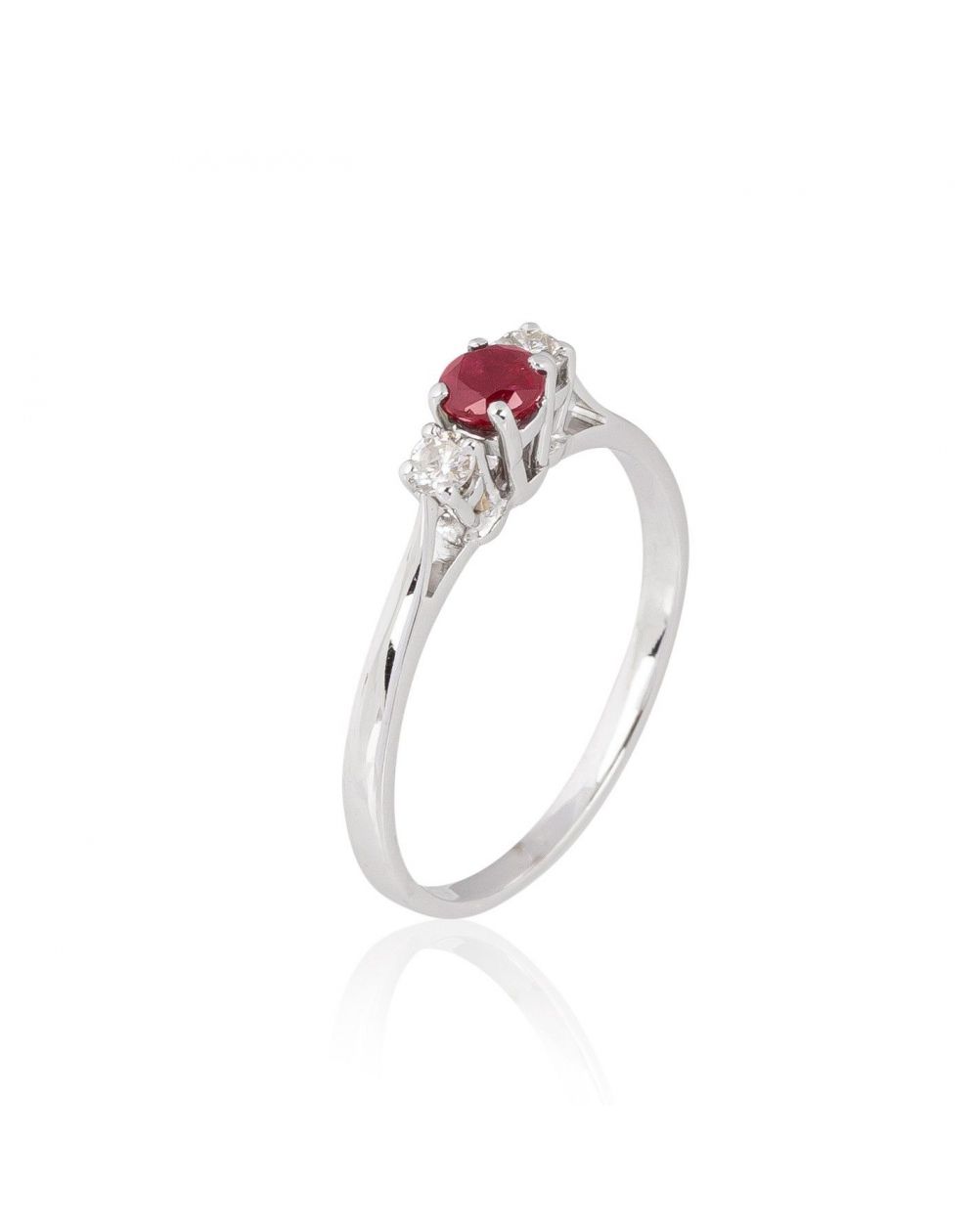 Bague or blanc 18 carats ruby et 2 diamants - Bijoux en or