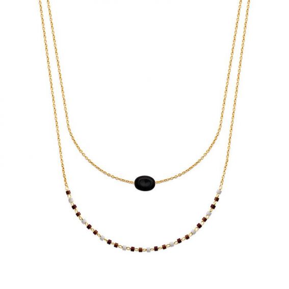 Collier pl-or 750 3mic obsidienne noire