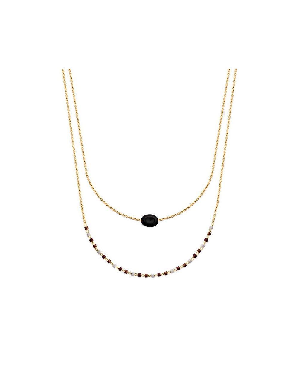 Collier pl-or 750 3mic obsidienne noire