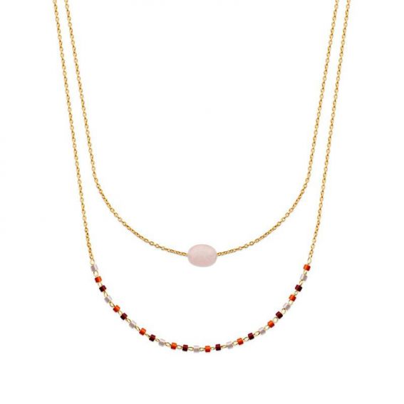 Collier pl-or 750 3mic quartz rose