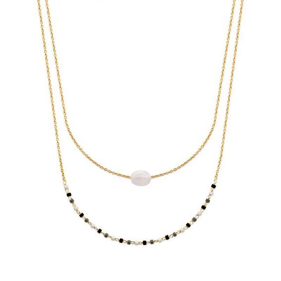 Collier pl-or 750 3mic pierre de lune