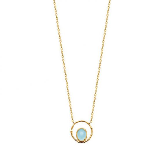 Collier pl-or 750 3mic agate bleue