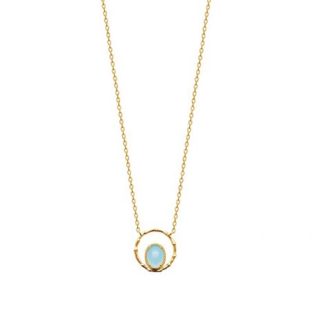 Collier pl-or 750 3mic agate bleue