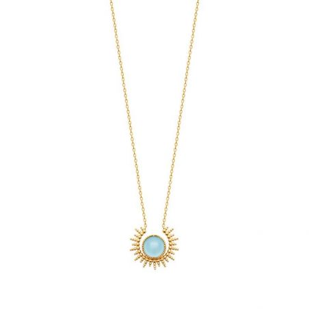 Collier pl-or 750 3mic agate bleue