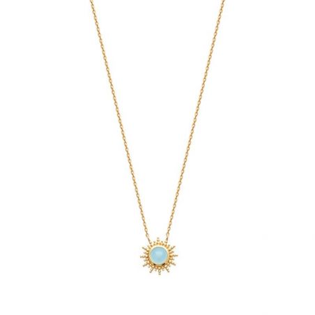 Collier pl-or 750 3mic agate bleue