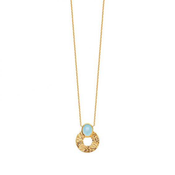 Collier pl-or 750 3mic agate bleue