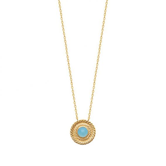 Collier pl-or 750 3mic agate bleue