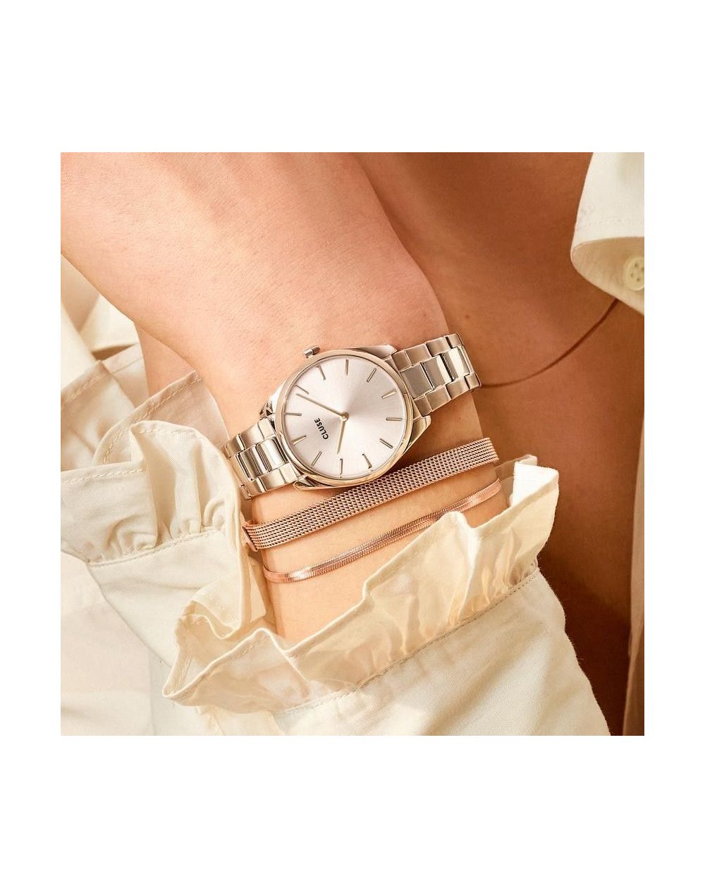 CLUSE Watch - Triomphe Steel White Pearl, Silver Color