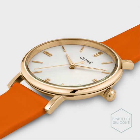 Montre CLUSE CW11402 - Pavane Petite Silicone Orange Gold