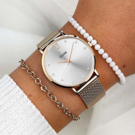 CLUSE horloge - Triomphe Steel White Pearl, zilverkleurig