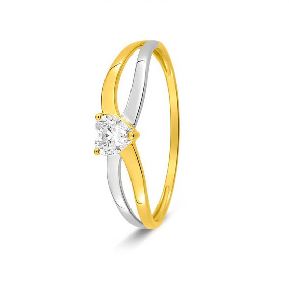 Bijoux or et personnalisé 9 karaat twee gekleurde solitaire ring harten