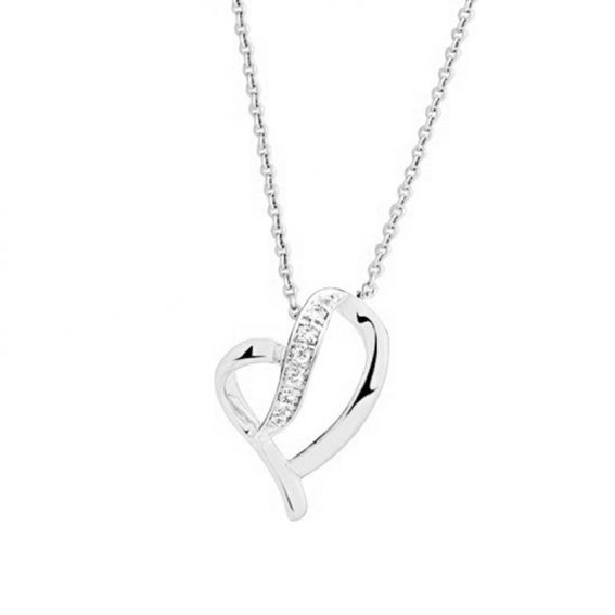 Bijoux or et personnalisé Heart necklace with diamonds 9 carat white gold 40 cm