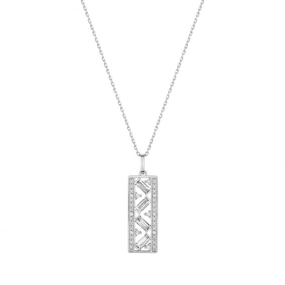 Bijoux or et personnalisé Collier rectangle cristaux or blanc 9 carats